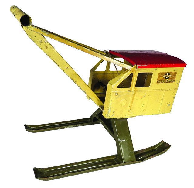 Buddy L Pressed Steel Toy Steam Shovel: Buddy L Pressed Steel, Toy Steam Shovel Sled. Model 30, ca. 1936-37. Red roof, yellow enclosed cab. Original good condition. 15 X 14 1/2 X 9 3/4 inches.
