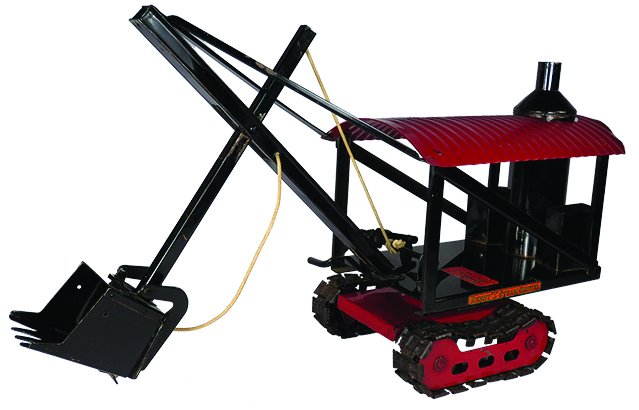 Buddy L Jr. Steel Toy Steam Shovel on Treads: Buddy L Jr. Pressed Steel, Toy Steam Shovel on Treads. Model 2005, ca. 1930-32. Red and black. Original very good condition. 24 X 12 1/2 X 8 inches.