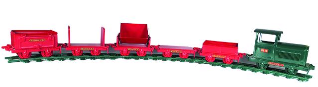 Buddy L Steel Industrial Toy Train Set w/Track: Buddy L Pressed Steel, Industrial Toy Train Set w/Track, ca. 1929-32. Model 50. Restored condition.