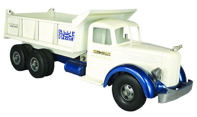 Smith Miller Pressed Steel Toy Blue Diamond Truck: Smith Miller Pressed Steel, Toy Blue Diamond Dump L Mack Truck, ca. 1952. Model 709. Original very good condition. 18 1/2 inches long.