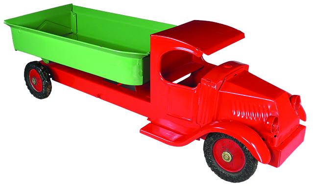 Buffalo Toys Pressed Steel Toy Mack Dump Truck: Buffalo Toys Pressed Steel, Toy Mack C-Cab Dump Truck with tailgate, a. 1927. Red and green. Restored condition. 22 inches long.