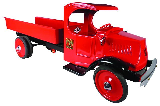 Steelcraft Pressed Steel Toy Mack Dump Truck: Steelcraft Pressed Steel Toy, Mack Dump Truck, ca. 1927. Red. Restored, mint condition. 27 inches long.