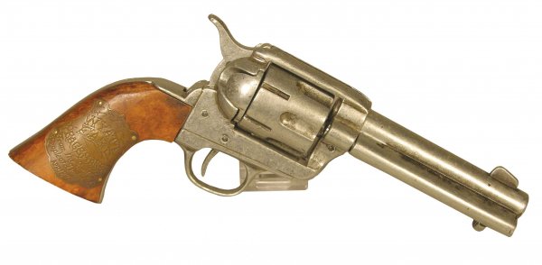 "Wyatt Earp" Movie Prop, Revolver: "Wyatt Earp" Movie Prop Revolver, 45 cal. with plaque on grip that states "From the Grateful people of Dodge City". Excellent, Authentic Condition. 10 1/2 inches long X 4 inch barrel.