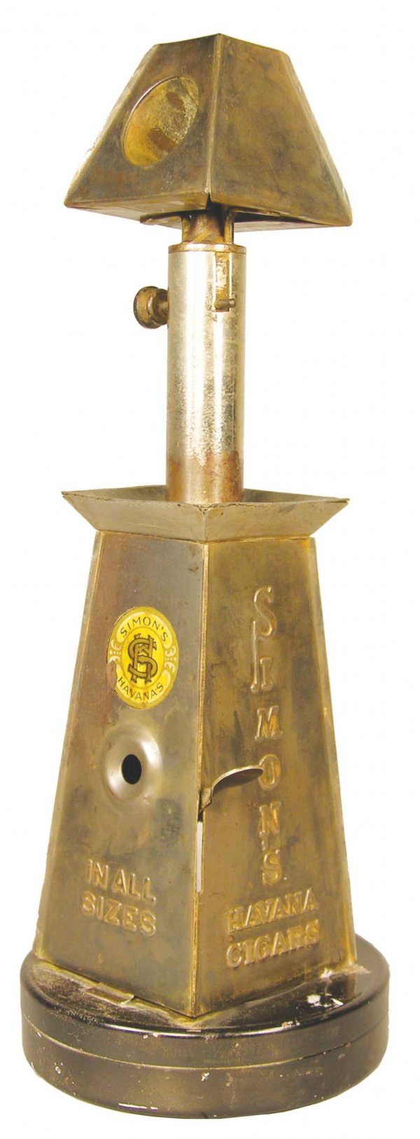 Simon's Havana Cigars Tip Cutter and Lighter: Simon's Havana Cigars Tip Cutter and Lighter. Tin, with original sticker, very good condition. 5 X 14 X 5 inches.