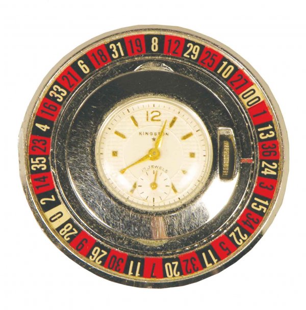 Pocket Watch Spinning Roulette & Horse Race: Pocket Watch with Spinning Roulette and Horse Race Bezel, ca. 1950. Mfg. Kingston. Excellent working condition. 1 3/4 inch diameter.