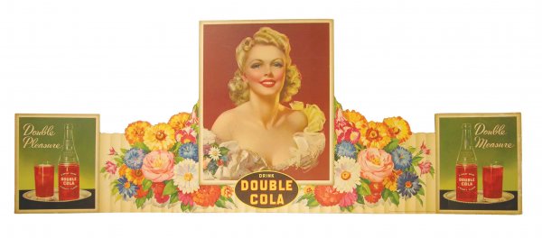Double Cola, Die Cut Cardboard Festoon: Double Cola, Die Cut Cardboard, Festoon, 1943. Crease at 3:00, minor edge ware and small scratches to left of her face otherwise very good condition. 49 1/4 X 19 1/4 inches.