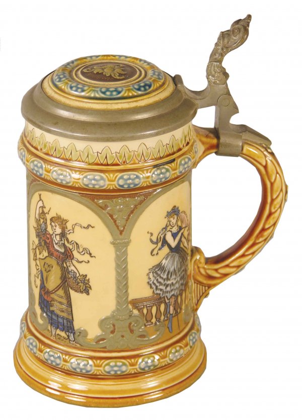 Mettlach 1/4 Liter Stein with women motif: Mettlach 1/4 Liter Stein with women motif. Made in 1896. No chips or cracks, excellent condition.