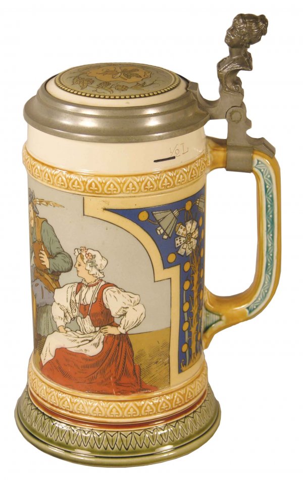 Mettlach 1/2 Liter Stein with men playing dice: Mettlach 1/2 Liter Stein with men playing dice. Made in 1900. No chips or cracks, excellent condition.