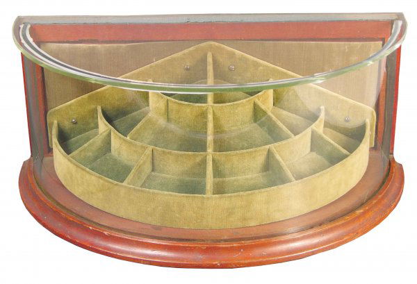 Store Collar Button Display Case: Store Collar Button Display Case. Cherry wood and glass. Excellent condition. 16 X 7 X 8 1/2 inches.