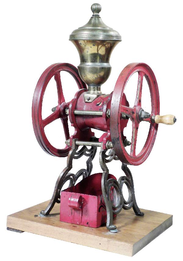 Salesman Sample Floor Model Coffee Grinder: Salesman Sample Floor Model Coffee Grinder. Unknown Mfg. Very good original condition. 6 3/4 inch wheel. 14 1/2 inches tall.