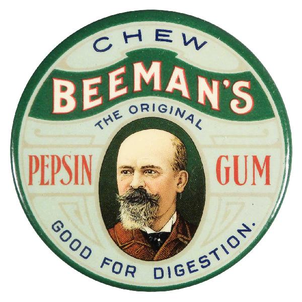 Chew Beeman's Pepsin Gum Celluloid Pocket Mirror: Chew Beeman's Pepsin Gum Celluloid Pocket Mirror. Very minor surface scratching otherwise excellent condition. 2 1/8 inches.