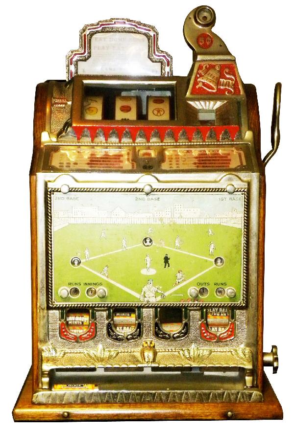 Mills 5 cent Baseball Gum Vendor slot machine: Mills 5 cent Baseball Gum Vendor, three reel slot machine. Excellent working condition.