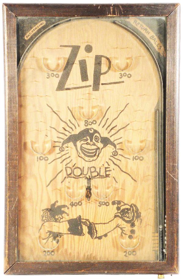 Very Early Table Top Zip Pinball Game: Very Early Table Top Zip Pinball Game. Northwestern Mail Box Co. St. Louis, MO. Wood and glass. Good working condition. 11 1/2 X 17 1/2 X 1 inch.