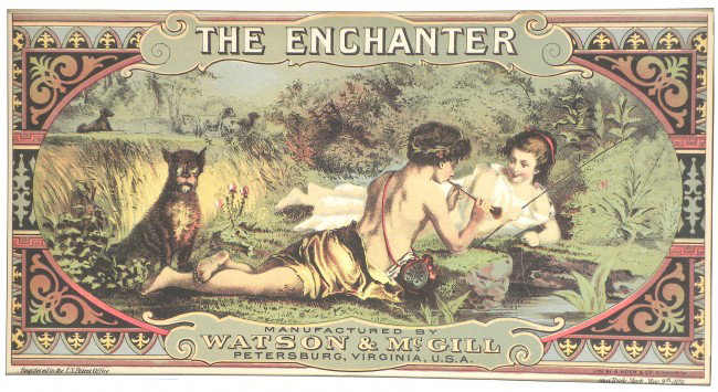 The Enchanter Tobacco Label: "The Enchanter" Tobacco Label. Mfg. by Watson & Mc Gill Petersburg, VA. Near mint condition. 13 X 7 inches.