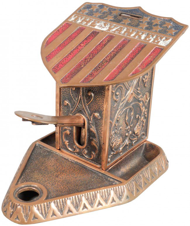 Yankee Cigar Tip Cutter: Yankee Cigar Tip Cutter with honor system pay slot. Original copper flash finish and paint. Excellent condition. 6 X 7 X 8 inches.