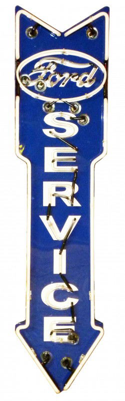 Ford Service Arrow Neon Sign: Ford Service Arrow Neon Sign. Two sided steel sign. Original can faces have been replaced. Excellent working condition. 15 X 64 X 14 inches.