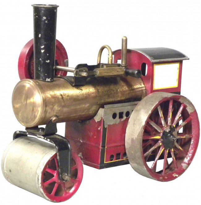 Tin Steam Roller Toy, Maker unknown.: Tin Steam Roller Toy. Maker unknown. Some paint loss, good condition. 6 3/4 inches long.