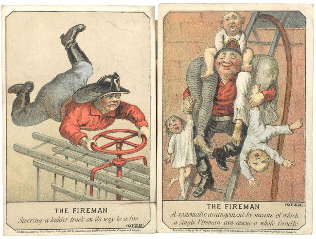 Lot of Two Fire Trade Cards: Lot of Two Fire Trade Cards for E.B. Preston & Co. Hose Carriages, Hood and Ladder Trucks, Fire Hose and Fire Dept. Supplies, Chicago, ILL. Robert Young, Urbana, Ohio Agent. Both in very good original