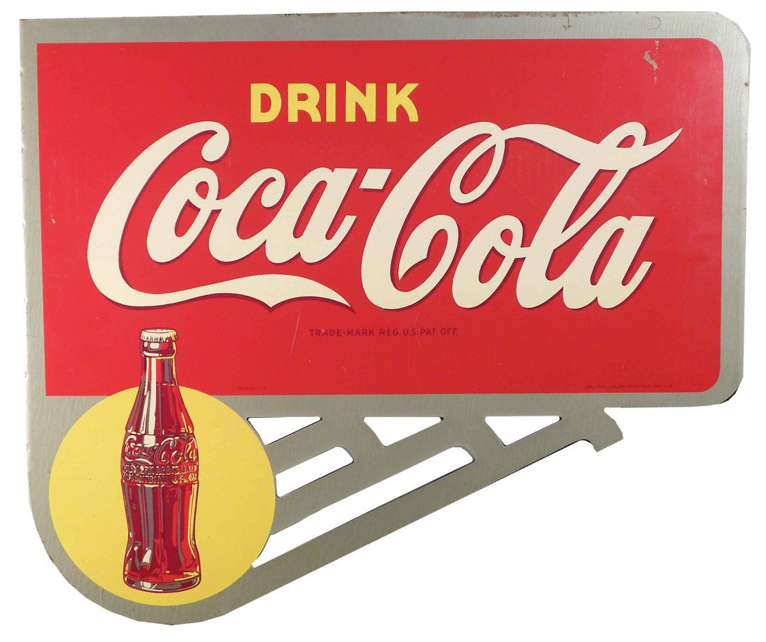 Coca Cola 2 Sided Die Cut Flange Sign: Coca Cola 2 Sided Die Cut Flange Sign. Some edge ware mostly at top otherwise very good condition. 24 X 20 1/2 inches.