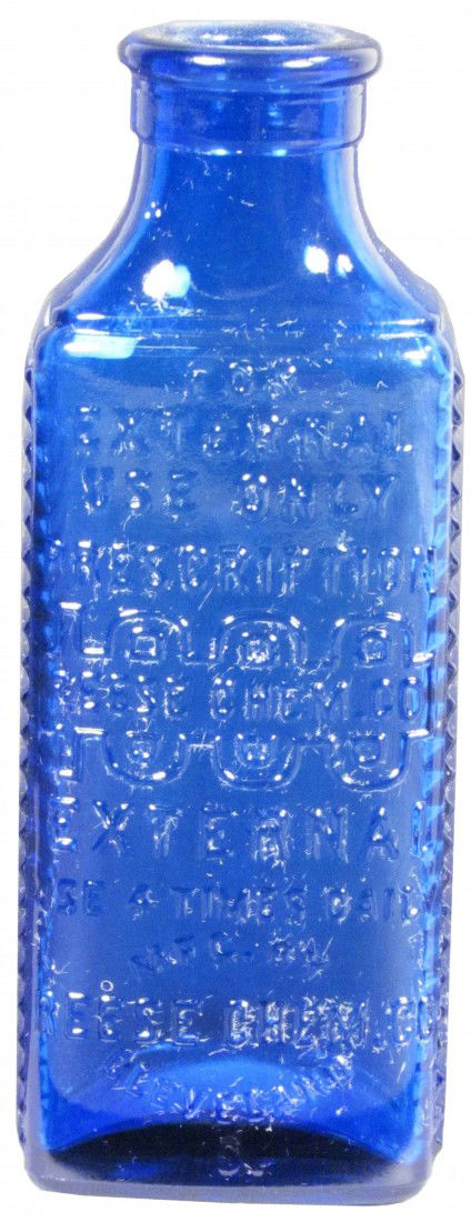 Reese Chemical Co. Embossed Glass RX Bottle: Reese Chemical Co. Embossed Cobalt Blue Glass RX Bottle. No chips or cracks, excellent condition. 5 1/2 inches tall.