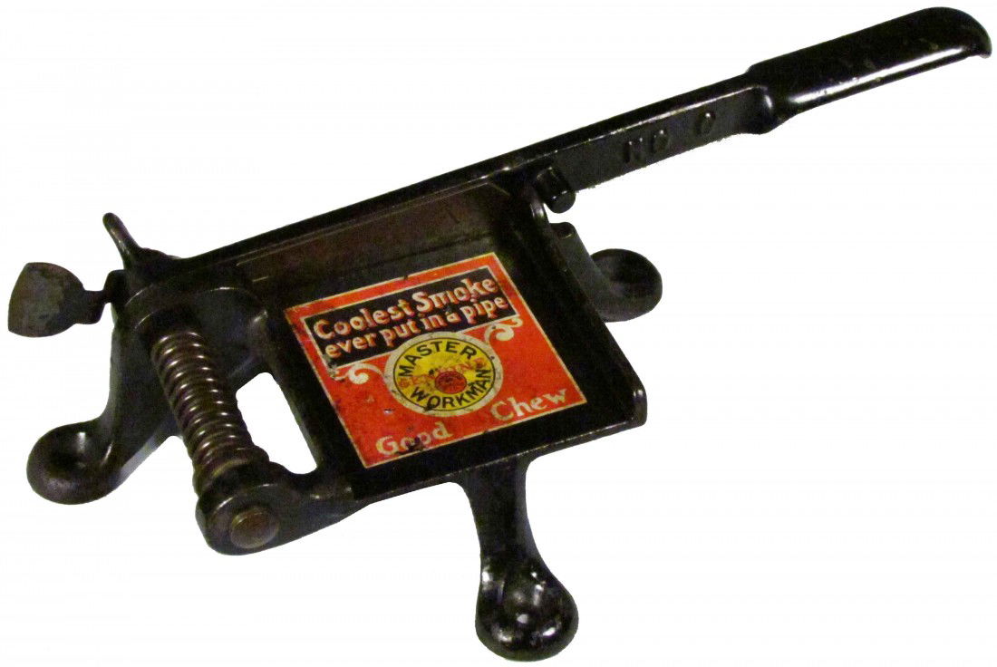 Master Workman Tobacco Plug Cutter: Master Workman Tobacco Plug Cutter. American Tobacco Co. Model # 0. Very good original condition. 12 X 2 3/4 X 4 1/2 inches.