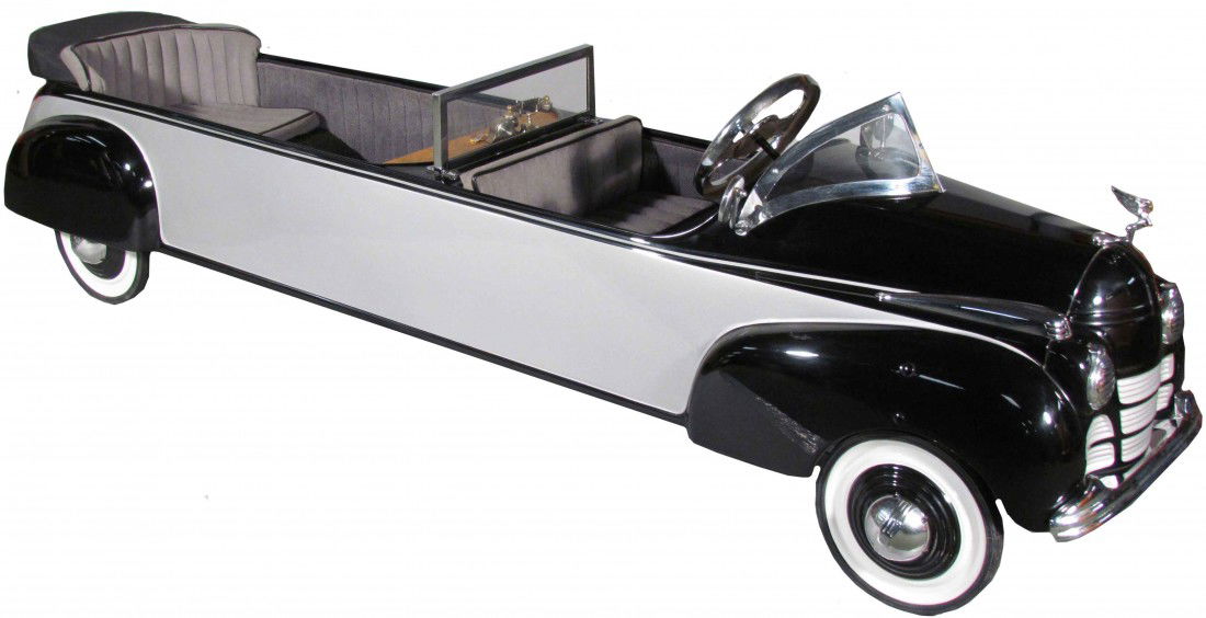 1938 Steelcraft Custom Limousine Pedal Car: 1938 Steelcraft Custom Limousine Pedal Car. Comes with built in working TV. Professionally reconstructed in all aspects. 73 inches long.