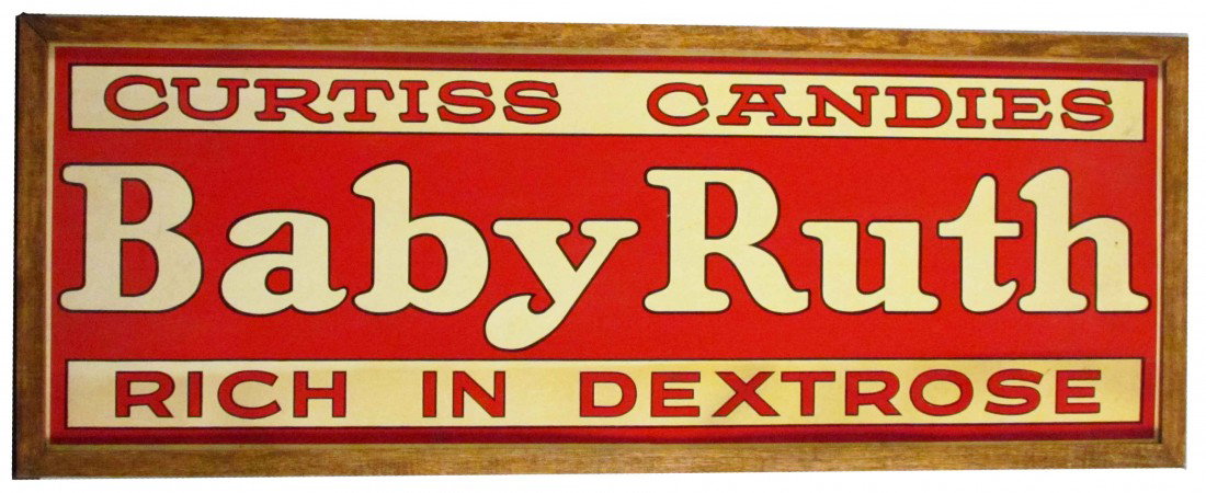 Curtis Candies Baby Ruth-Koko Nut Roll Tin Sign: Curtis Candies Baby Ruth-Koko Nut Roll Tin Sign. Two sided. Some minor rubs otherwise excellent condition. 29 X 11 inches.