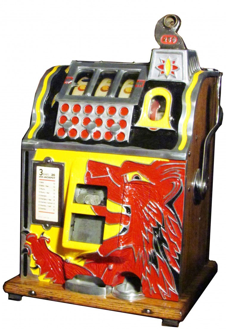 Mill's 25 Cent Lions Head 3 Reel Slot Machine: Mill's 25 Cent Lions Head 3 Reel Slot Machine, 1931. Professionally restored, excellent working condition, comes with key.