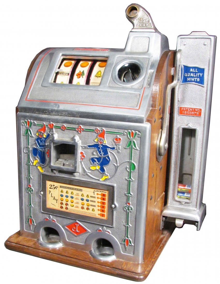 O.D. Jennings & Co. 3 Reel Slot Machine: O.D. Jennings & Co. Three Reel Slot Machine. 25 Cent Coin operated. Mint side vendor. Excellent working condition, comes with key.