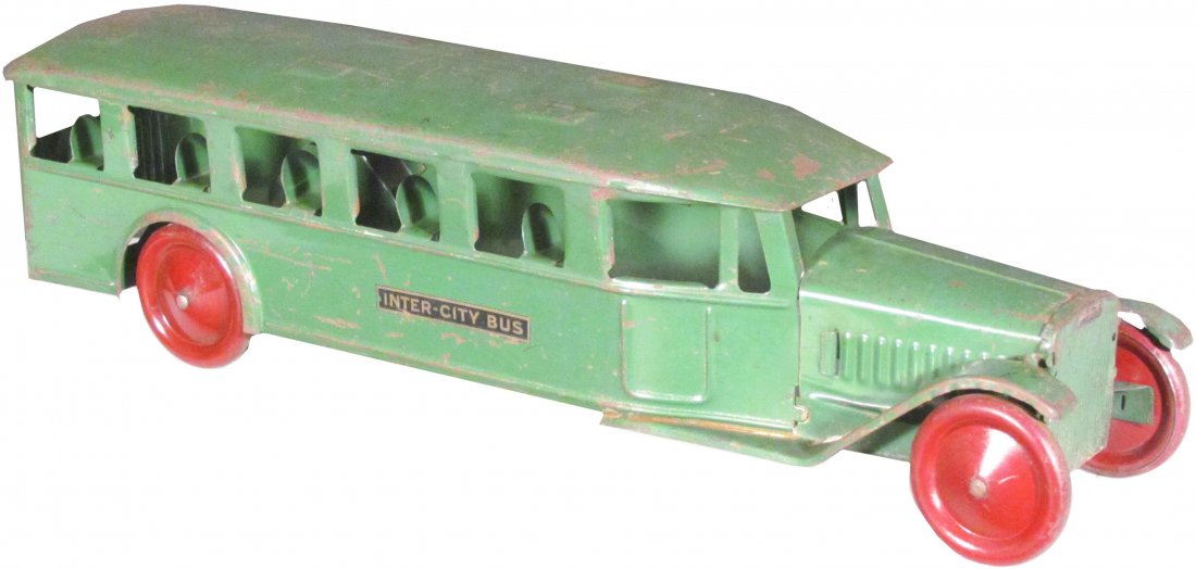Steelcraft Pressed Steel Inter-City Toy Bus: 1930's Steelcraft Pressed Steel Inter-City Toy Bus. Good all original played with condition. 24 inches long.