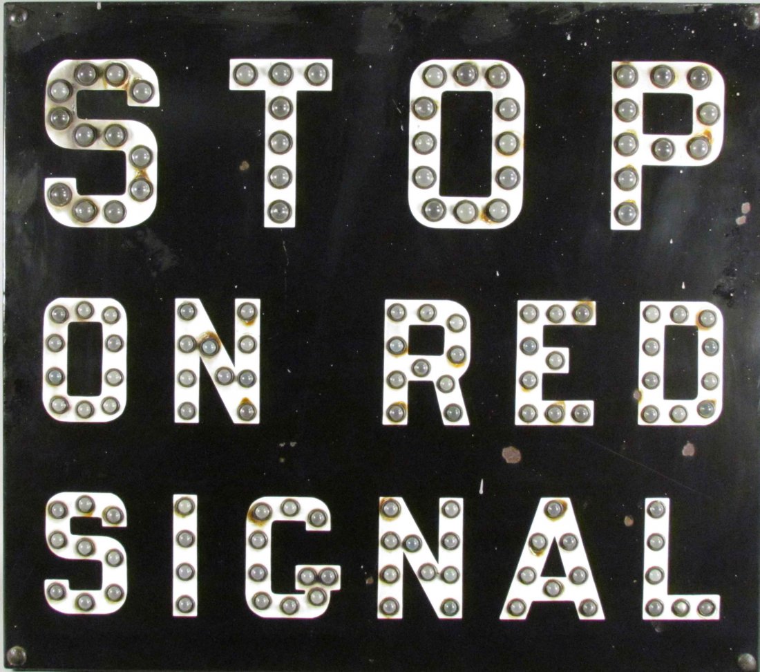 Jeweled Stop on Red Railroad Sign: Jeweled Stop on Red Railroad Sign. Good condition with telephone pole mounting bracket. Good original condition. 25 1/2 X 22 1/2 inches.