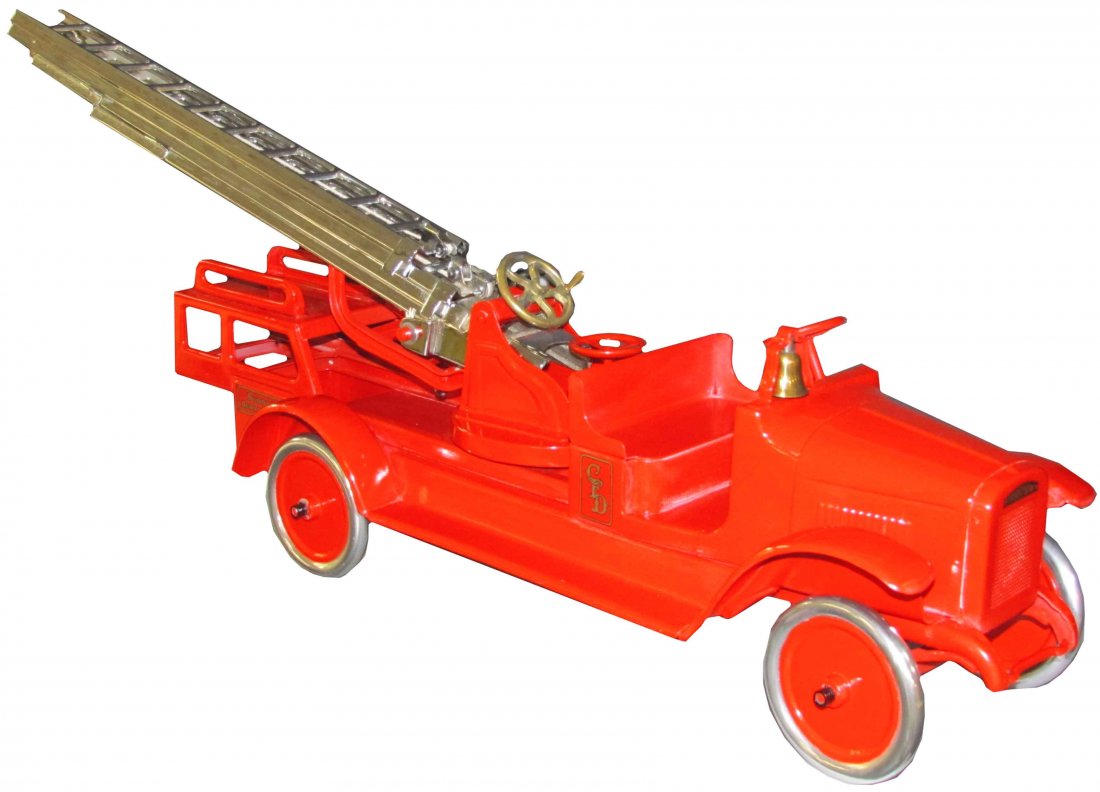 Buddy-L Pressed Steel Aerial Fire Toy Truck: 1930's Buddy-L Pressed Steel Aerial Fire Toy Truck. Professionally restored condition. 40 inches.