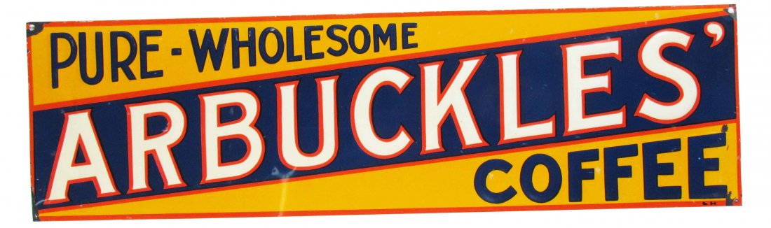 Arbuckles' Coffee Embossed Tin Sign: Arbuckles' Coffee Embossed Tin Sign. Arbuckles' was considered to be the best brand of coffee for the traditional cowboys of the old west. Excellent Condition. 19 1/4 X 5 1/2 inches.