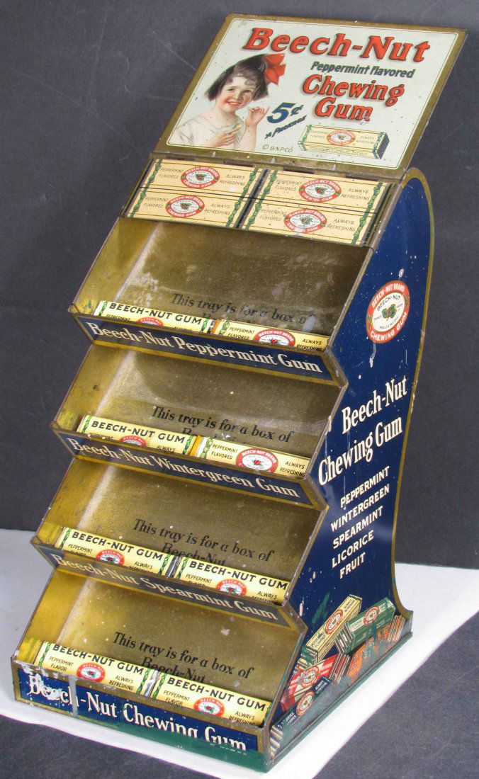 Beech-Nut Chewing Gum Tin Store Display: Beech-Nut Chewing Gum Tin Litho Store Display. Some paint loss and minor discoloration otherwise good condition. 6 1/4 X 15 X 6 1/2 inches.