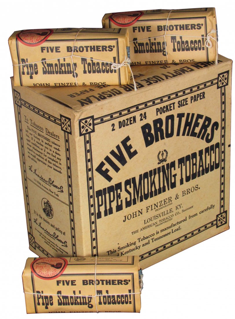 5 Bros. Pipe Smoking Tobacco Cardboard Box: Five Brothers Pipe Smoking Tobacco Cardboard Box with Product. Twenty pocket size packets included. Used for display when empty. Very good condition. 8 1/4 X 8 1/2 X 5 inches.