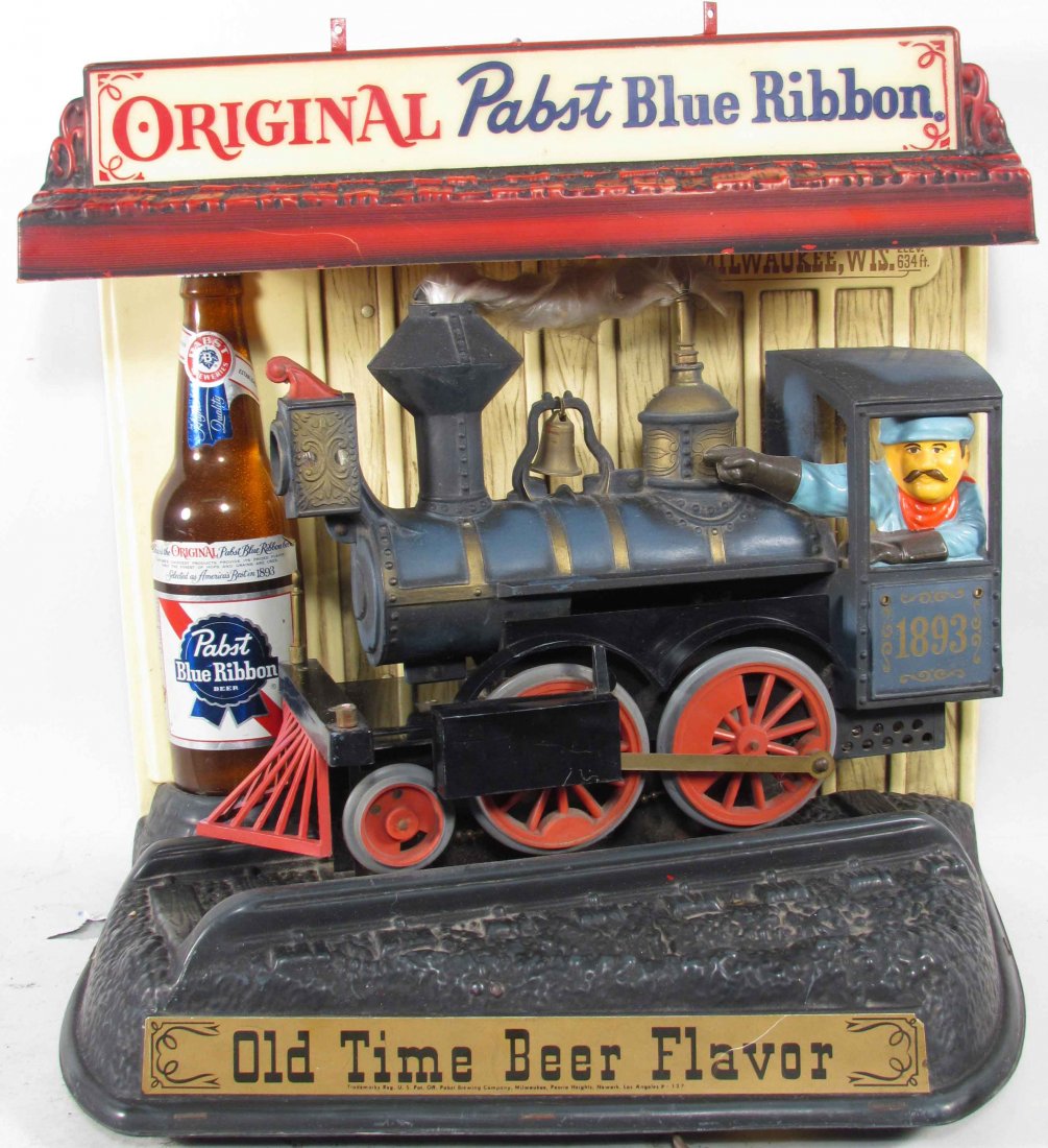 Pabst Blue Ribbon Back Bar Display: Pabst Blue Ribbon Back Bar Light Up Display, 1961. Excellent working condition. 16 X 15 1/2 X 9 1/2 inches.