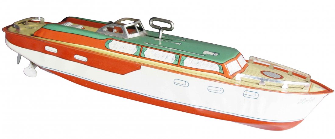 J. Chein No. 106 "Princess Pat" Tin Toy: J. Chein No. 106 "Princess Pat" Tin Wind-up Speed Cruiser Litho Toy, ca. 1970's. Very light scratches otherwise excellent condition. 8 3/4 inches long.