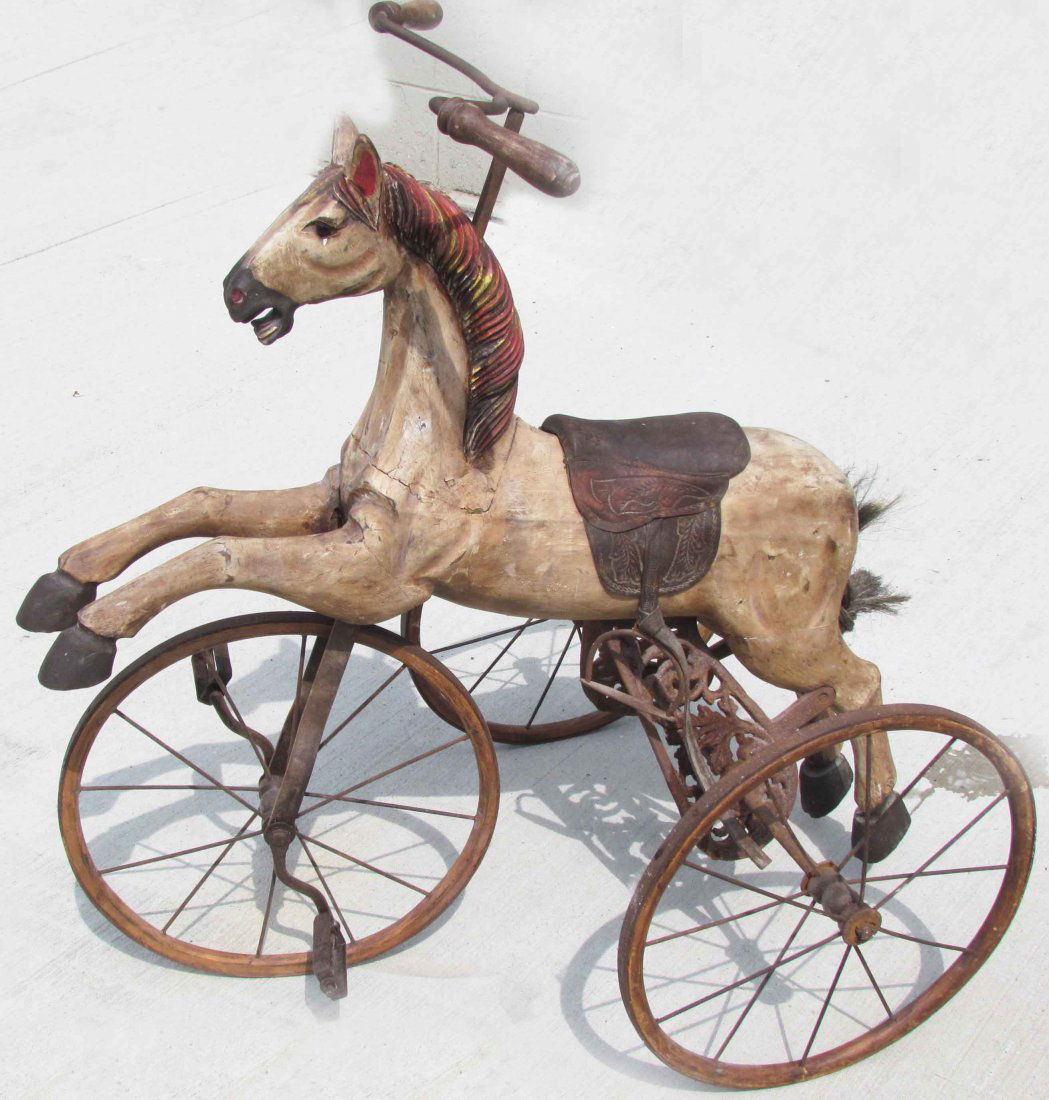 Hand Carved Wood Horse Tricycle