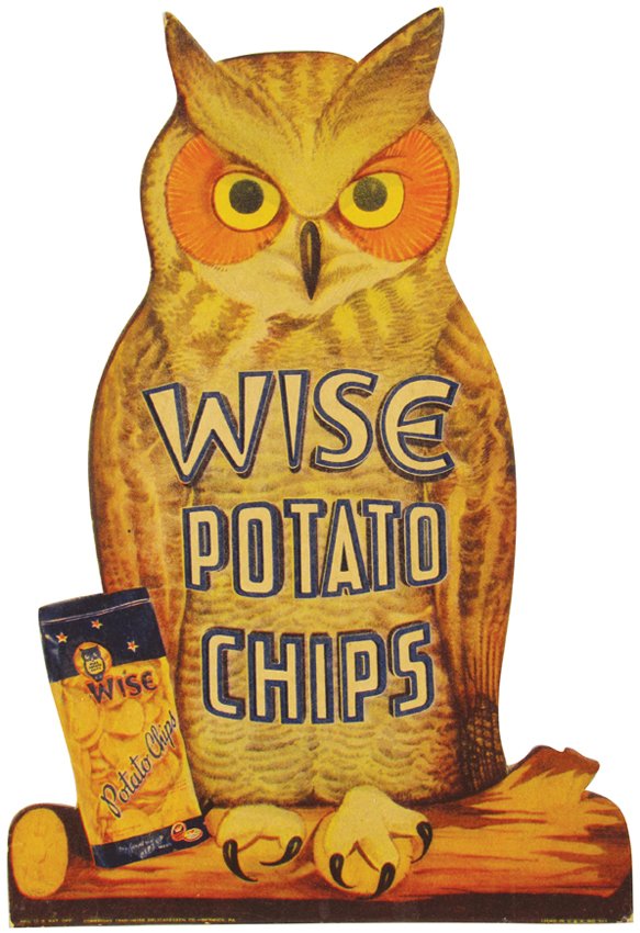 Wise Potato Chips Cardboard Easel Back Sign: Wise Potato Chips Die Cut Cardboard Easel Back Sign. Near mint condition. 5 1/4 X 7 3/4 inches.
