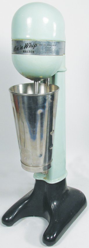 Racine Electric Co. "Mix 'n Whip" Malt Machine: Racine Electric Co. "Mix 'n Whip" Porcelain Malt Machine. Racine, WI USA. Comes with original cup. Very good working condition. 20 inches tall.