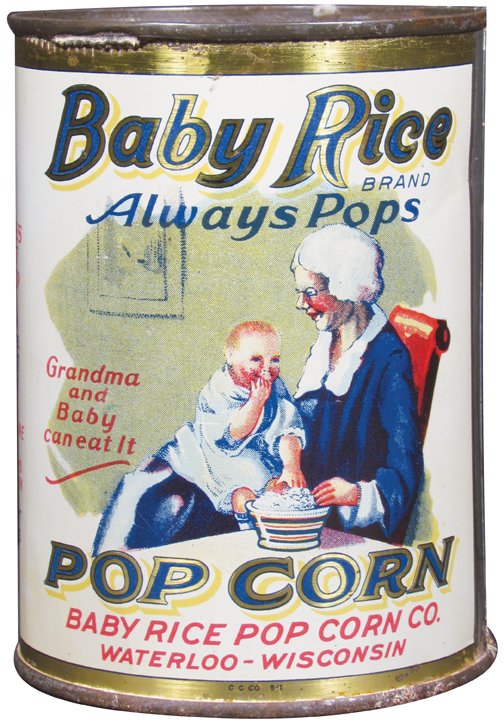 Baby Rice Pop Corn 1 lb. Tin: Baby Rice Pop Corn 1 lb. Tin. Great color and graphics. Lid with paper label otherwise very good condition.
