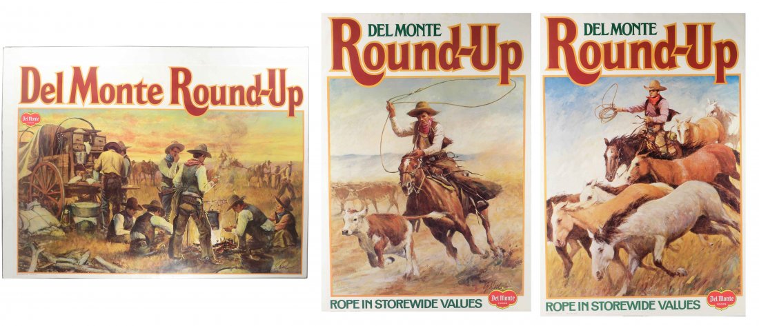 3 1979 Del Monte Food Posters by artist Guy Deel: Three 1979 Del Monte Food Posters by artist Guy Deel. All in excellent condition. Largest one is 40 X 29.