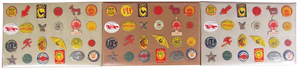 72 Tin Tobacco Tags: 72 Tin Tobacco Tags. Including Climax, Ben Hur, Battle Axe, Red White & Blue and others. Overall excellent condition.