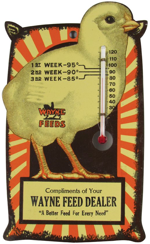 Wayne Feed Dealer Thermometer: Wayne Feed Dealer Thermometer. Mint working condition. 6 X 3 5/8 inches.