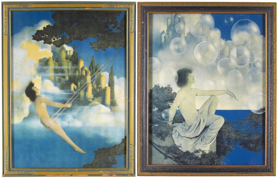 Two Maxfield Parrish Original Prints: Two Maxfield Parrish Original Prints. "Dinky Birds" and "Air Castles". Both in original frames. Largest measures 12 1/2 X 16 1/2 inches overall.