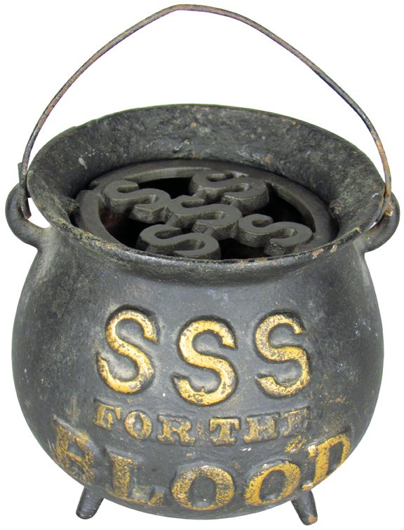 SSS for the Blood Cast Iron String Holder: SSS for the Blood Cast Iron String Holder. Most original paint intact. Good original condition. 4 3/4 X 4 inches w/o bale.
