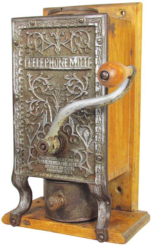 Arcade Mfg. Cast Iron "Telephone" Coffee Mill: Arcade Mfg. Co. Cast Iron "Telephone" Coffee Mill. Good original condition. 8 X 13 1/2 X 4 1/2 inches.