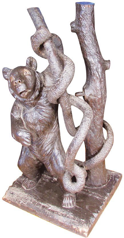 Swiss Antique Black Forest Bear Climbing Tree: Swiss Antique Black Forest Bear Climbing Tree. Circa 1900-1900. 19 1/2 X 39 X 17 1/2 inches.