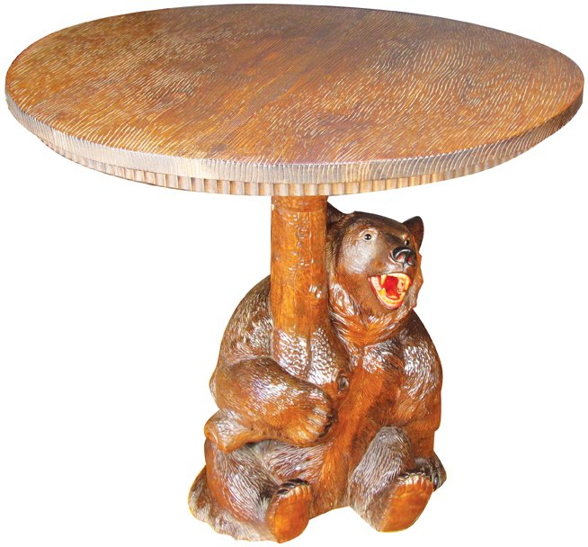 Swiss Antique Black Forest Bear Base Table: Swiss Antique Black Forest Bear Base Table. Circa 1880-1900. 30 inches tall X 31 1/2 inch diameter.