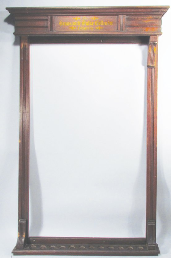 Brunswick Balke-Collendar Pool Cue Rack: Brunswick Balke-Collendar Oak Pool Cue Rack. Good Original Condition.